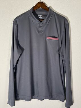 UnTuckit Men’s Silky & Soft Long Sleeve Polo Size Large in Grey Cotton
